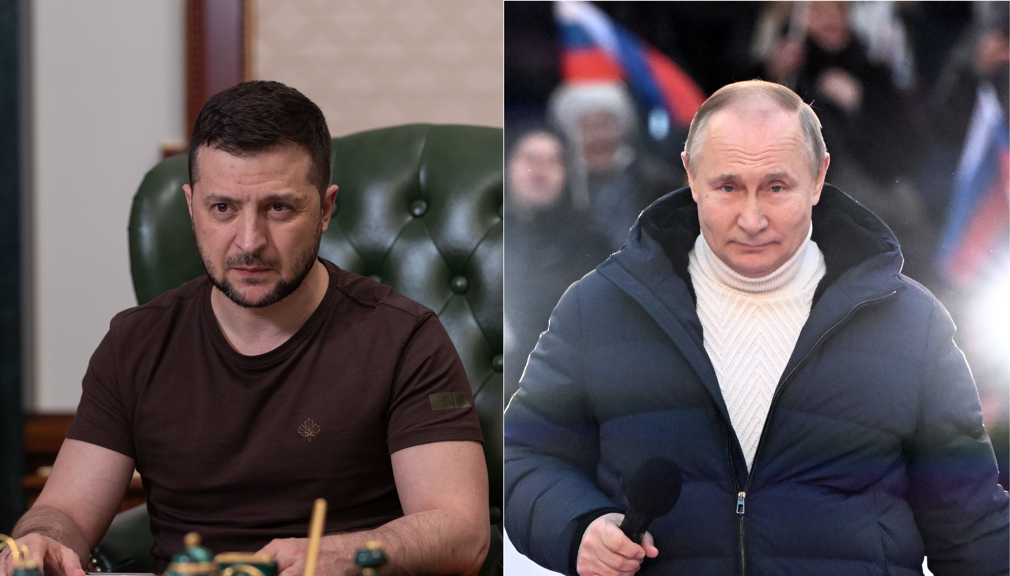El presidente de Ucrania, Volodímir Zelenski; y el presidente ruso, Vladímir Putin.