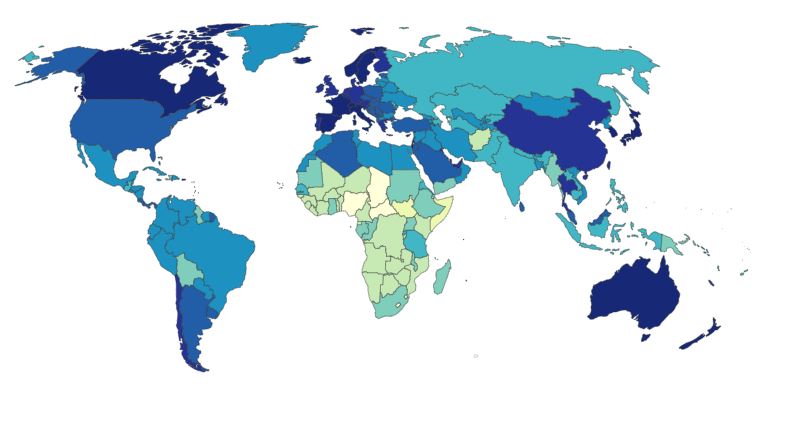 Captura del mapa interactivo de la esperanza de vida en el mundo.