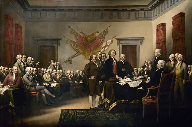 Cuadro del pintor estadounidense John Trumbull sobre la firma de la declaración de independencia de Estados Unidos