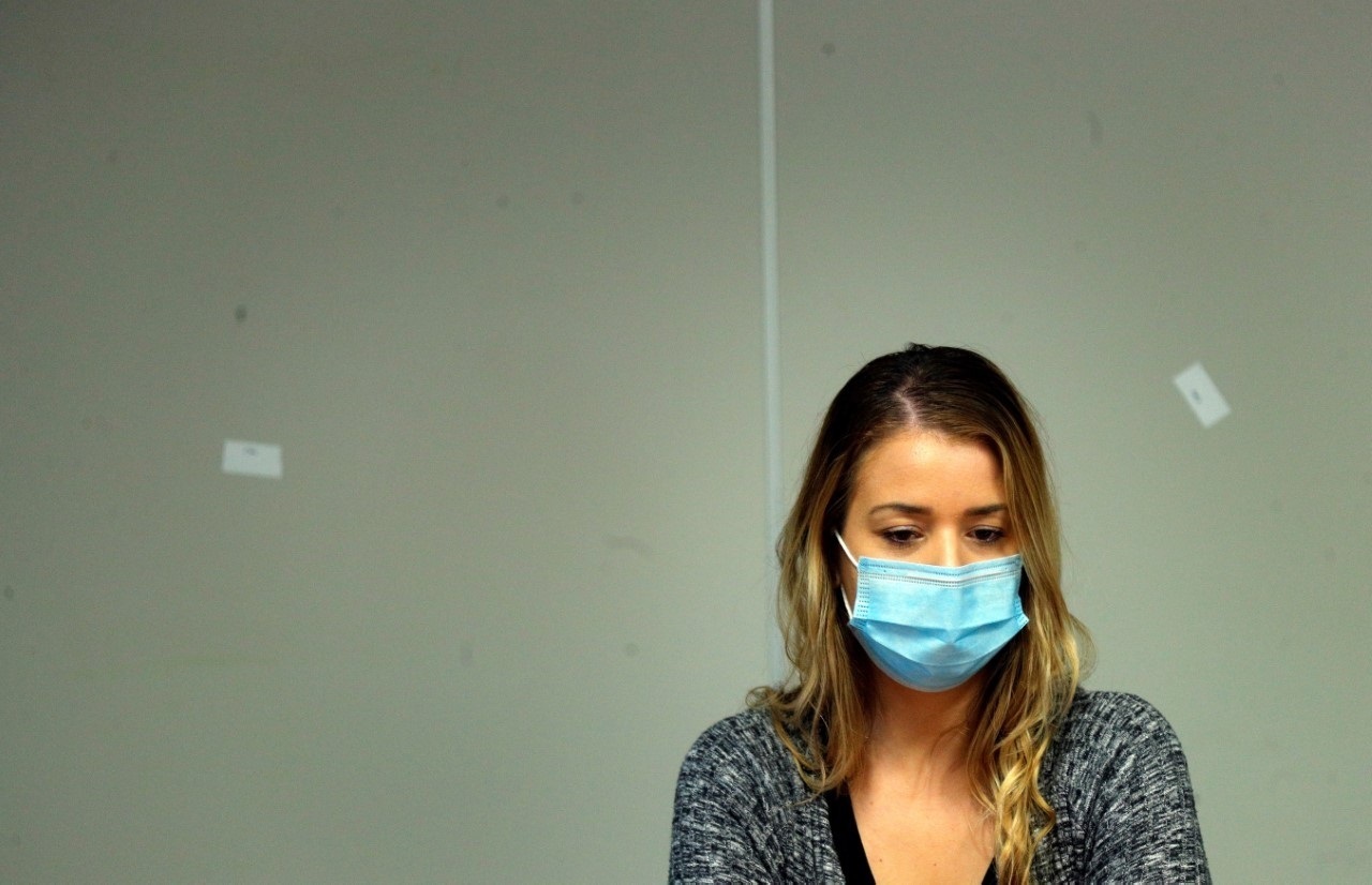 Maje, en un momento del juicio en 2020.