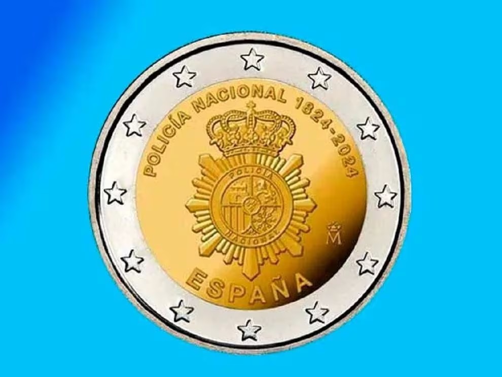 Anverso de la moneda de dos euros dedicada a la Policía Nacional.