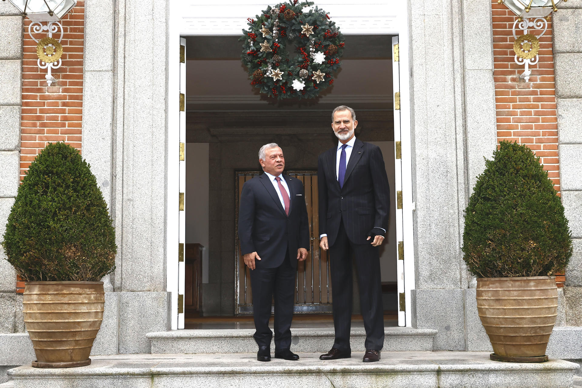 El rey Felipe VI junto a Abdalá II de Jordania en el Palacio de la Zarzuela.