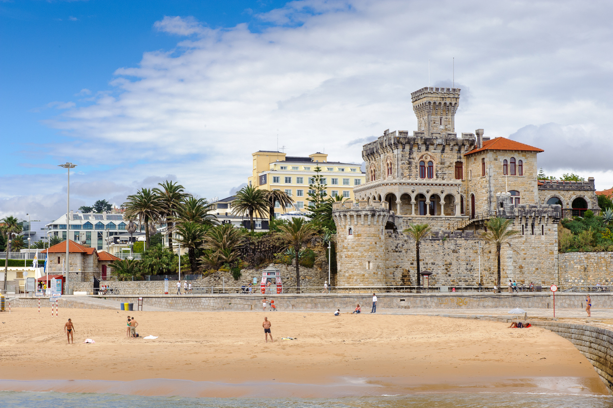 ESTORIL, PORTUGAL - JUNE 22, 2014: Castle at The Beach of Tamariz, Estoril, Portugal. Estoril is one of the most expensive resort area in Western Portugal