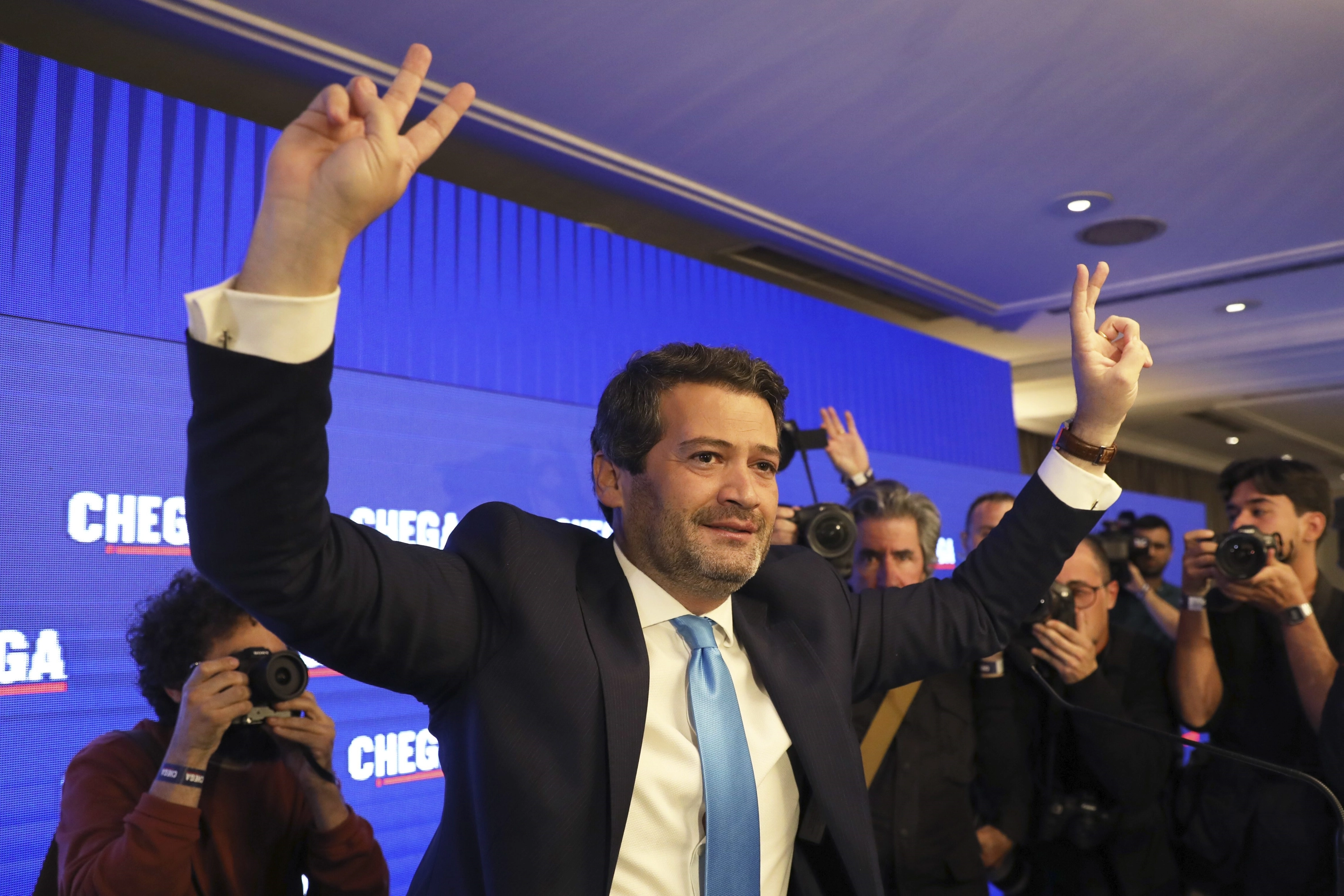 Andre Ventura, líder del partido de derecha Chega, festeja los resultados de las elecciones de Portgal el pasado 11 de marzo de 2024.