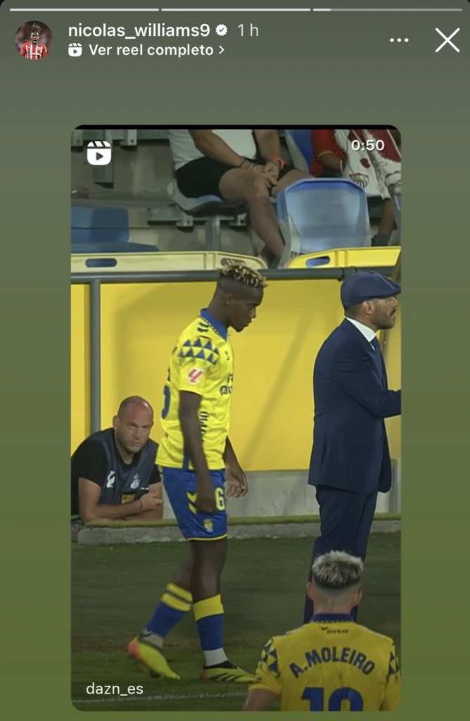 Historia de Instagram de Nico Williams en la que comparte la bonita historia de Bassinga.