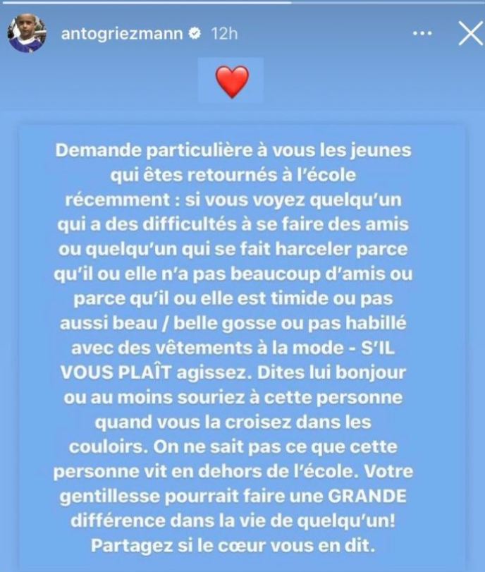 Antoine Griezmann envía un mensaje a los alumnos