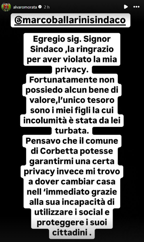 Álvaro Morata estalla contra el alcalde de Corbetta.