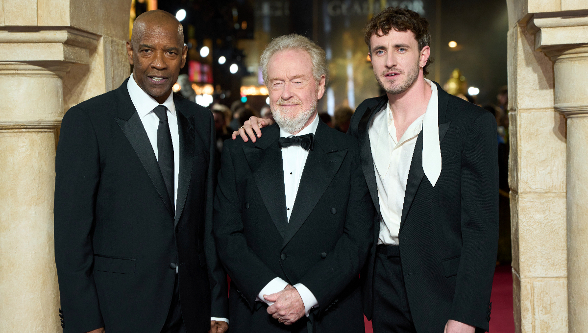 Ridley Scott with Denzel Washington and Paul Mescal in the premiere of 'Gladiator II'