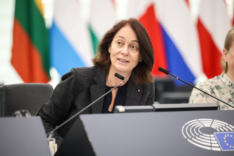 Katarina Barley, durante una sesión en el Parlamento Europeo.