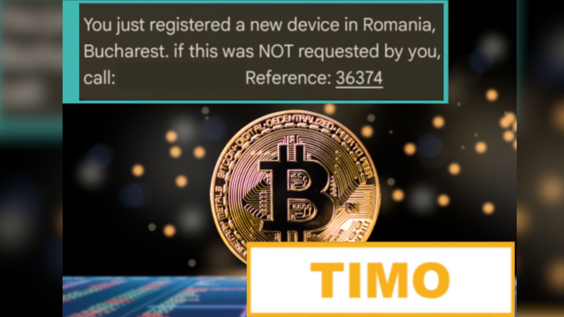 El falso SMS que proviene de Binance alertando sobre un supuesto intento de acceso desde Rumanía.