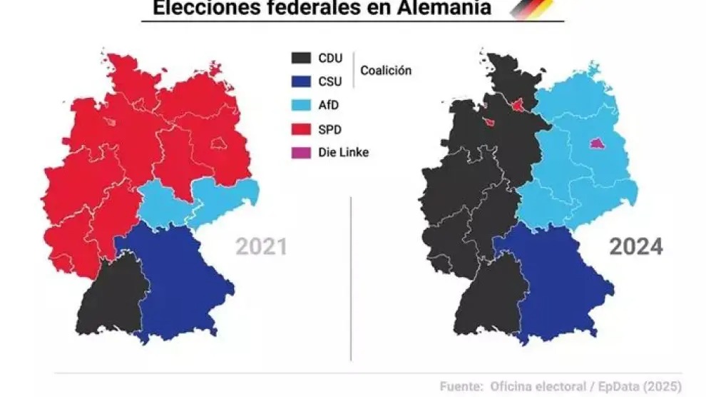 En la capital, Berlín, ha ganado Die Linke, mientras que todo el occidente del país es caladero del CDU.