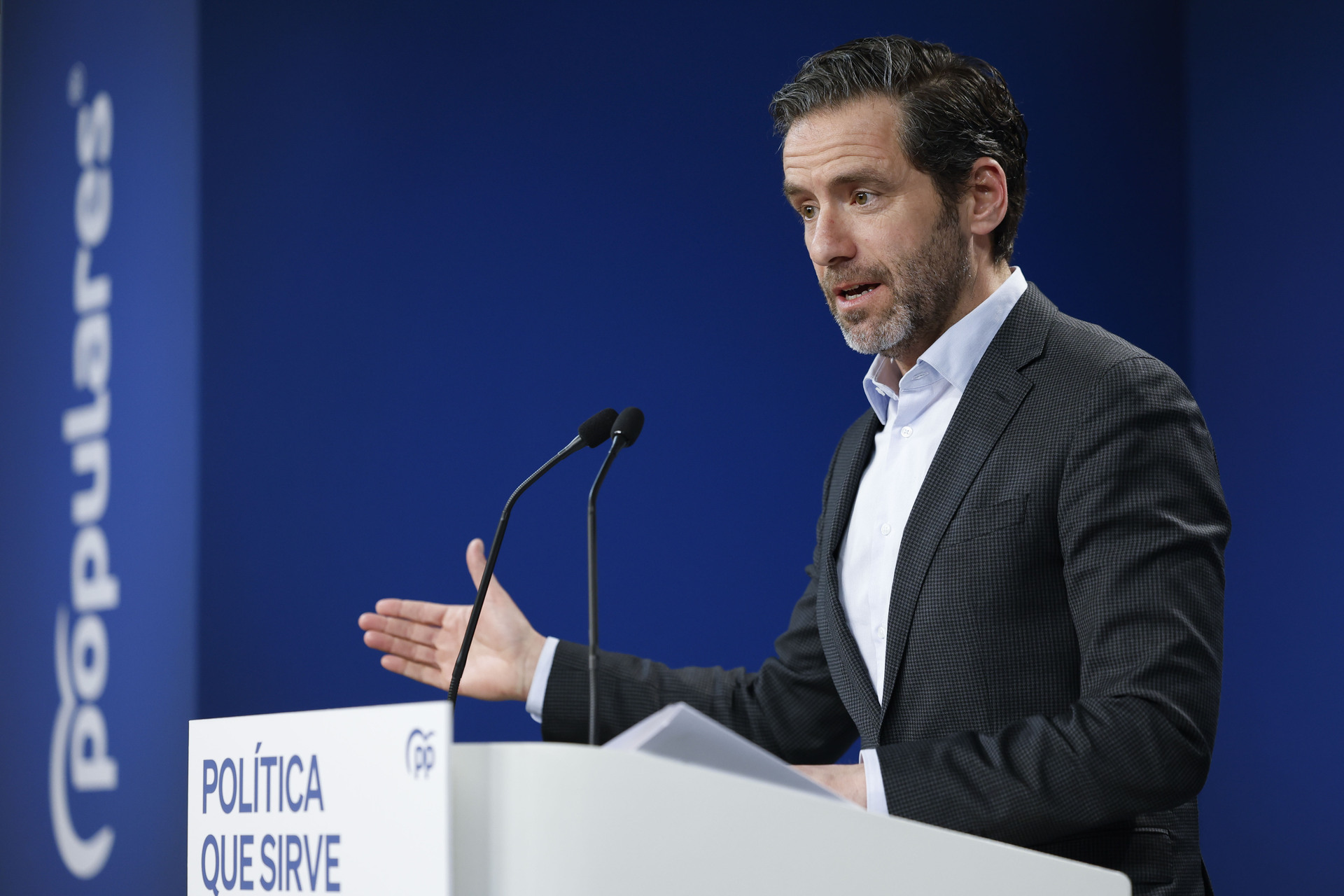MADRID (ESPAÑA), 17/03/2025.- El portavoz del Partido Popular, Borja Sémper durante una rueda de prensa celebrada en la sede del partido este lunes. EFE/ Mariscal