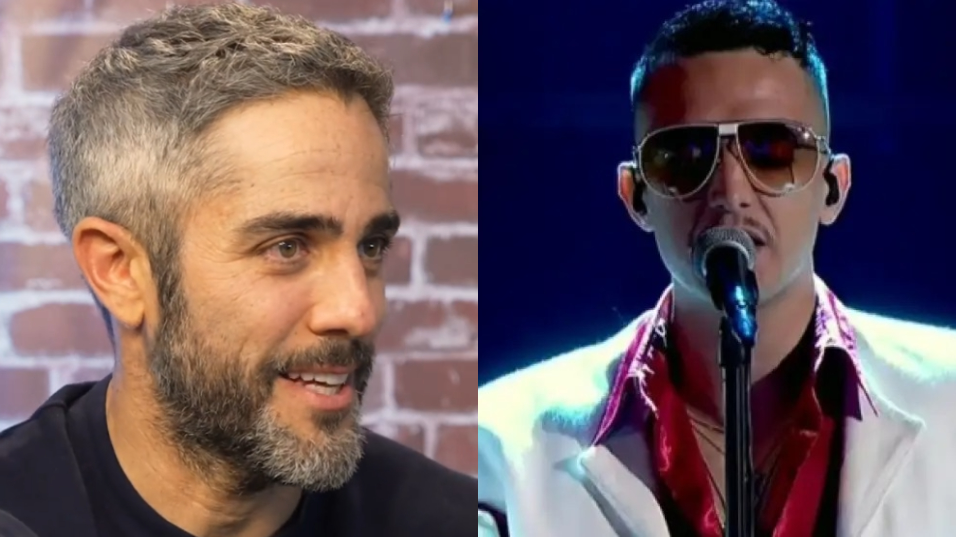 Roberto Leal junto a una imagen de la actuación de C. Tangana en 'OT 2018'.