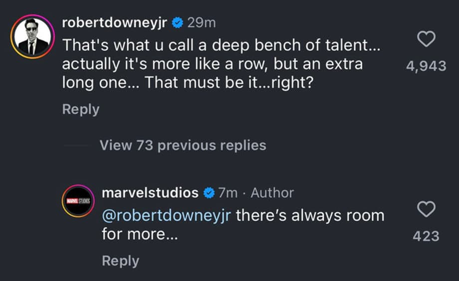 Marvel message on Instagram