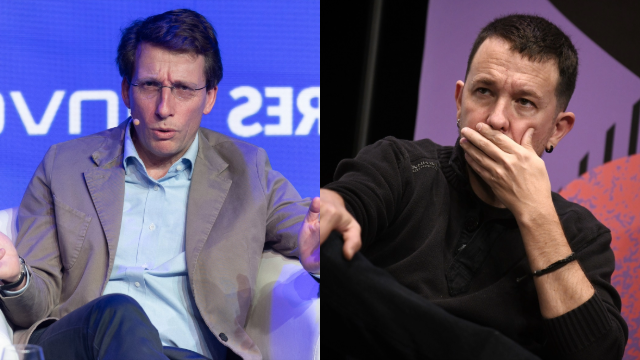 O prefeito de Madri, Jose Louis Martinez-Almmida, e ex-líder de Podemos, Pablo Iglasius.