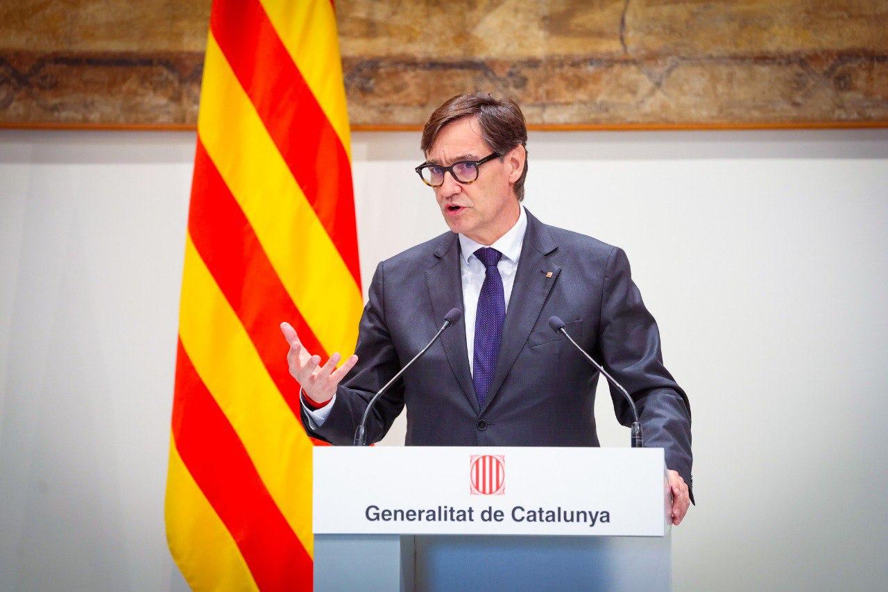 El presidente catalán durante el acto de este lunes en el Palau de la Generalitat.