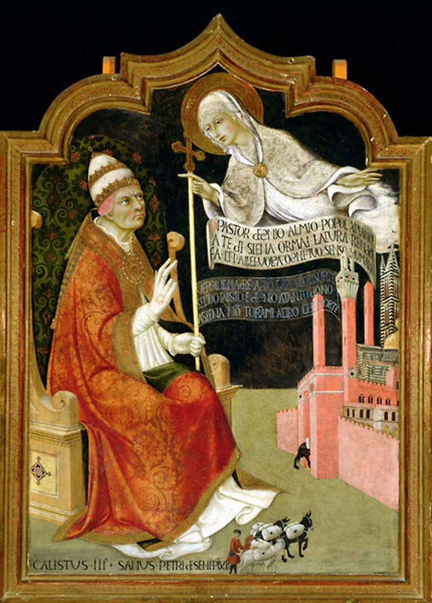 'La virgen recomienda Siena al papa Calixto III', obra del pintor Sano di Pietro que retrata al primer papa español.
