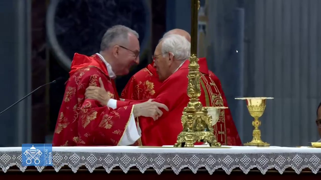 Las palabras pudieron escucharse en el momento de darse la paz en la misa 'Pro eligendo pontifice'.