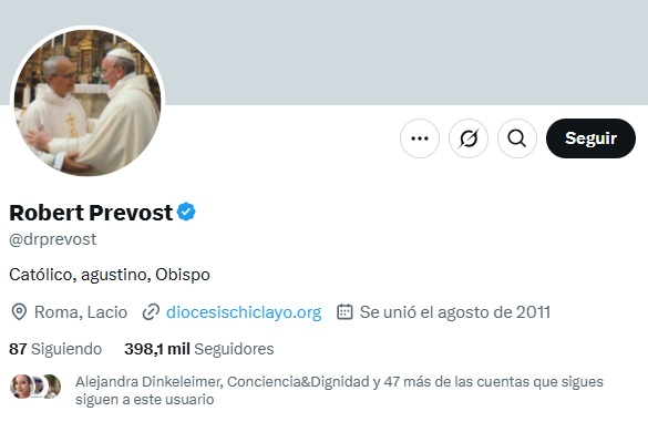 Cuenta en X de Robert Prevost, antes de ser elegido Papa