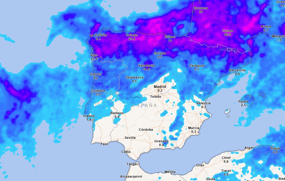 Precipitación acumulada para el martes.