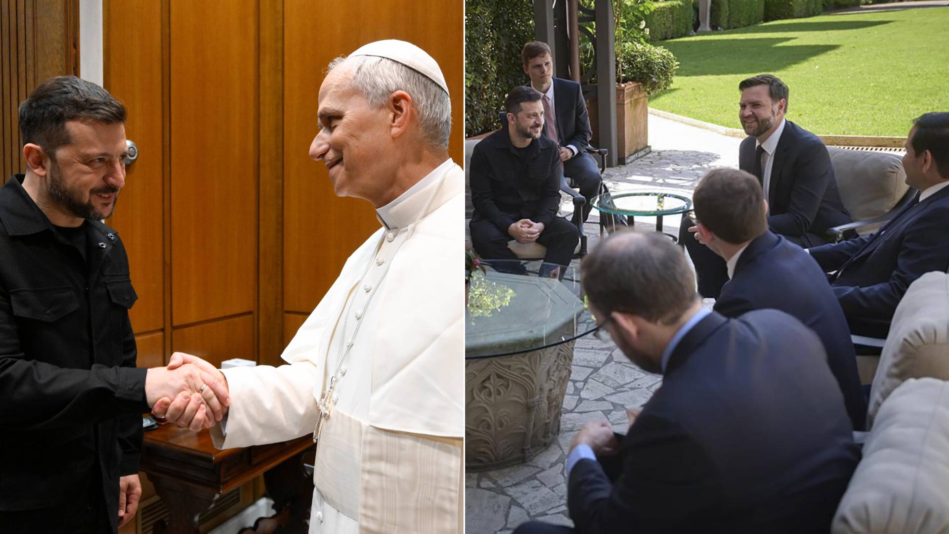 El presidente ucraniano, Volodimir Zelenski, durante su audiencia con el papa León XIV en el Vaticano y su encuentro con el vicepresidente de EE UU, JD Vance, en Roma.