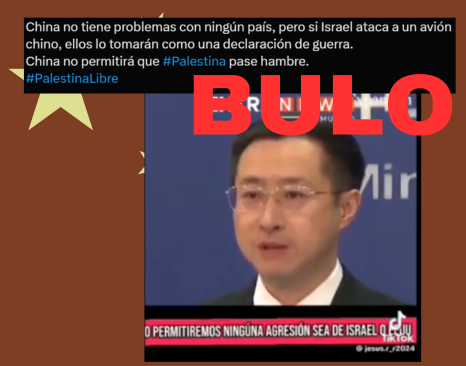 Un portavoz chino no ha dicho que aviones de su país sobrevolarán Gaza, es un bulo.