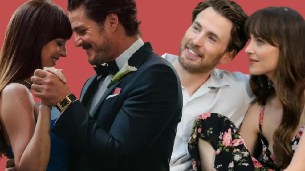 Dakota Johnson, Pedro Pascal, Chris Evans in 'Materialists'.