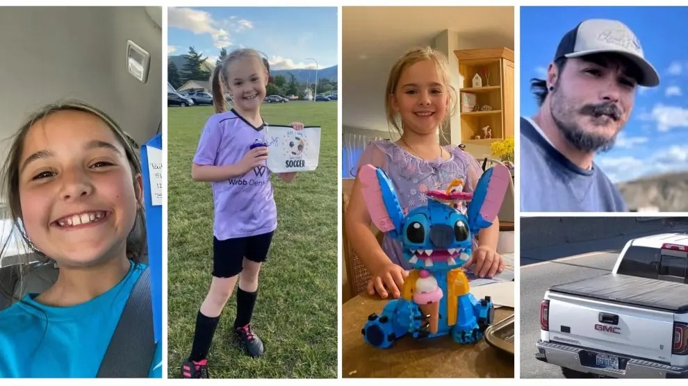 Fotografías cedidas por el Departamento de Policía de Wenatchee donde aparecen Paityn Decker (i), de 9 años, Evelyn Decker (c), de 8 años, Olivia Decker, de 5 años y su padre Travis Decker junto a su camioneta donde la policía encontró los cadáveres de las menores.
