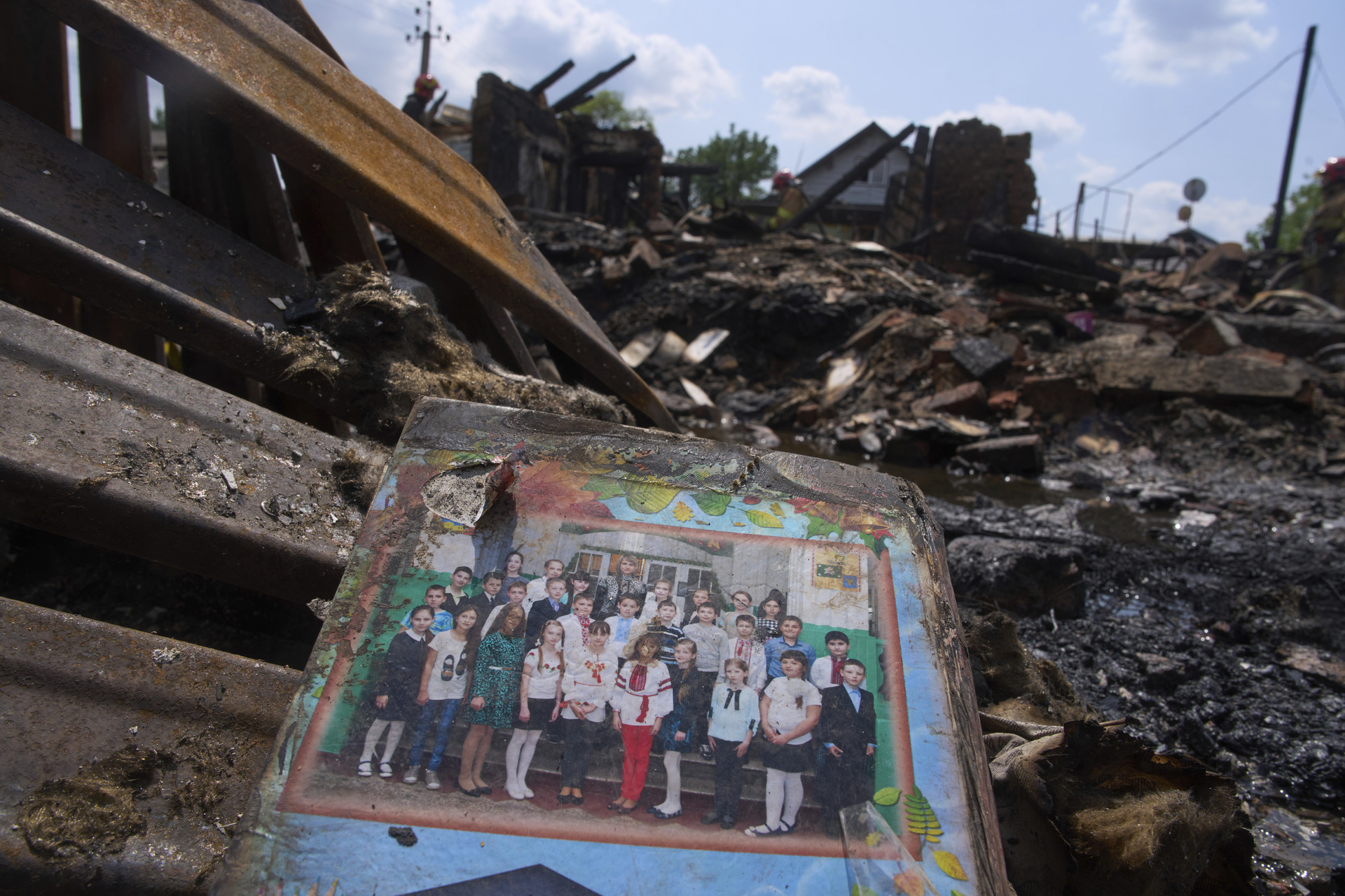 Residential houses are seen destroyed after a Russian drone strike in Pryluky village, Ukraine, Thursday, June 5, 2025. (AP Photo/Evgeniy Maloletka)
