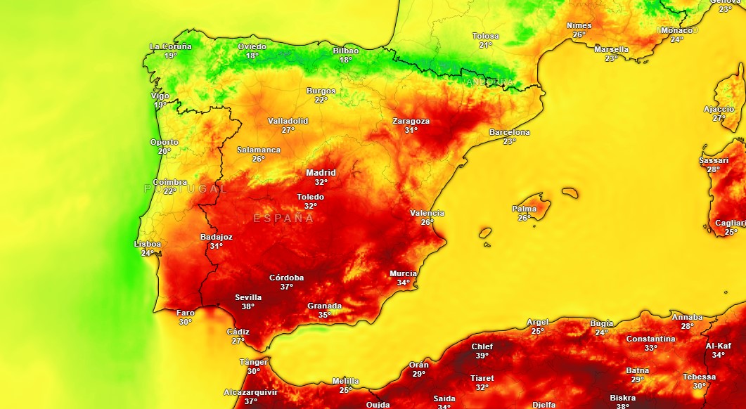 Mapa de calor que indica el aumento de temperaturas.