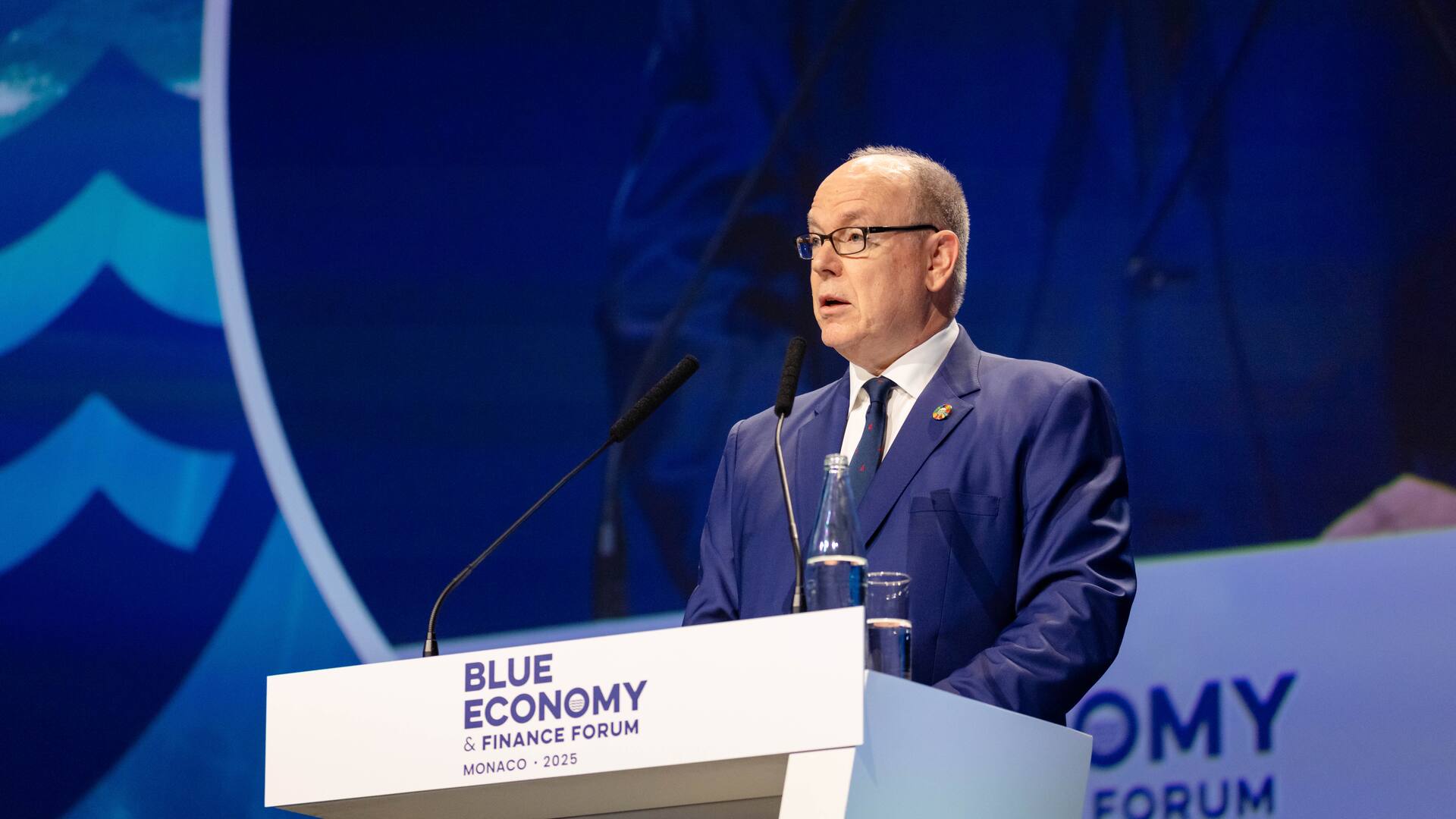 Prince Alberto II di Monaco, durante l'apertura del forum per l'economia e la finanza blu