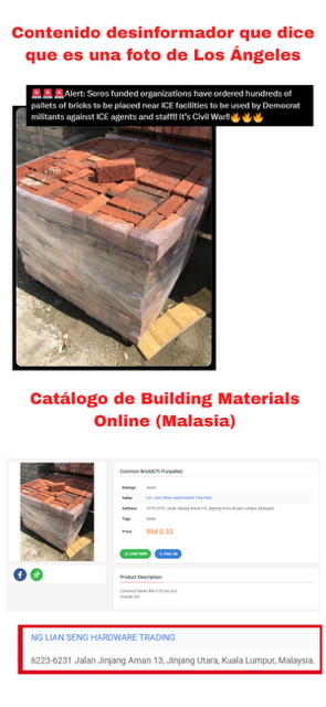 Comparación entre la imagen que se difunde y el catálogo de Building Materials Online (Malasia).
