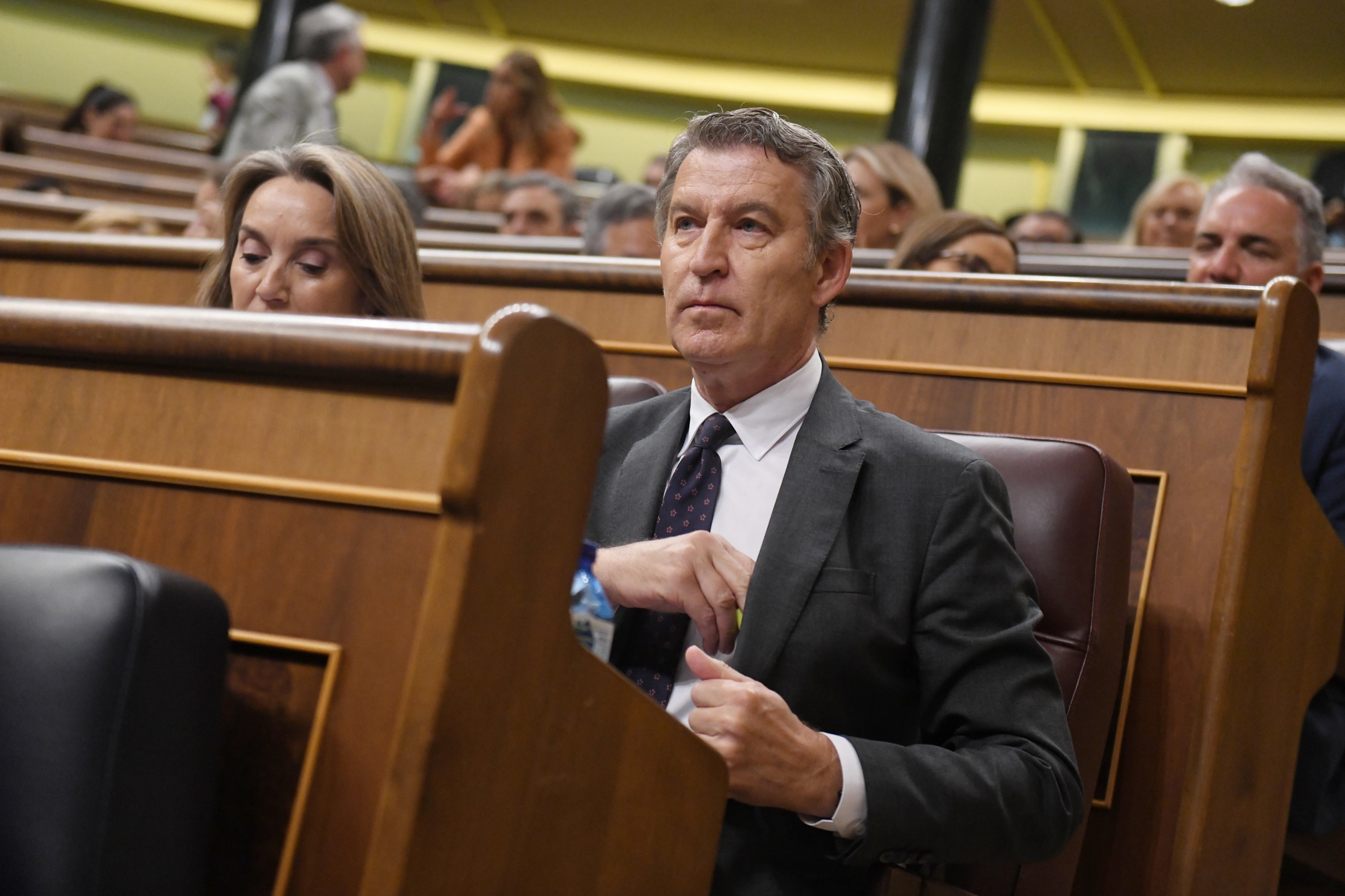 El presidente del Partido Popular, Alberto Núñez Feijóo, durante una sesión de control al Gobierno.