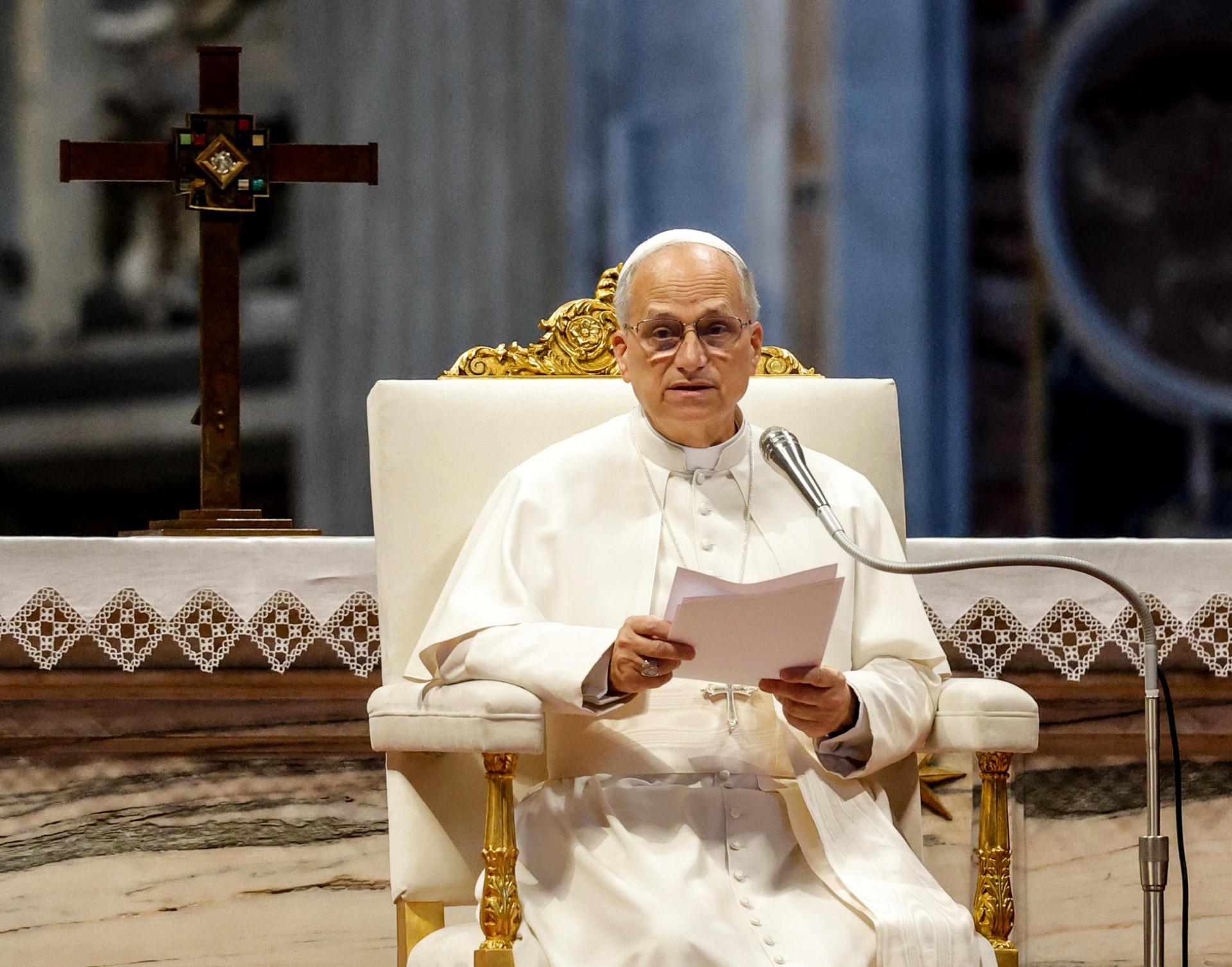 El papa León XIV, durante su discurso este sábado 14 de junio en la basílica de San Pedro.