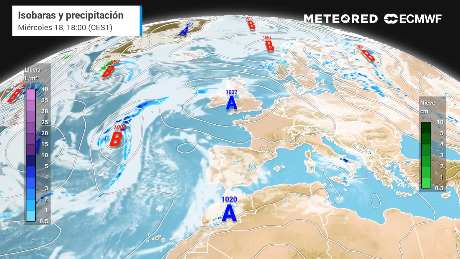 Mapa de las tormentas que se producirán este martes en la Península.