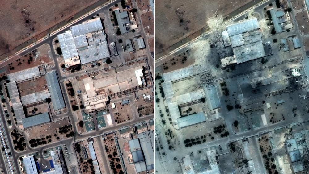Antes y después del ataque de EE UU al Centro de Tecnología Nuclear de Isfahán (Irán).