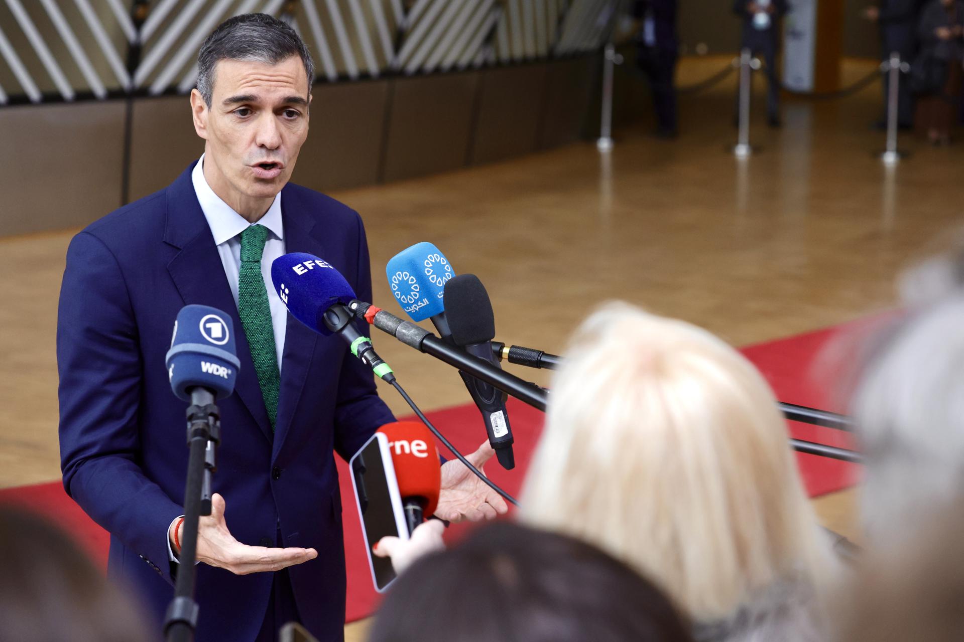 Pedro Sánchez, a su llegada al Consejo Europeo en Bruselas de este jueves.