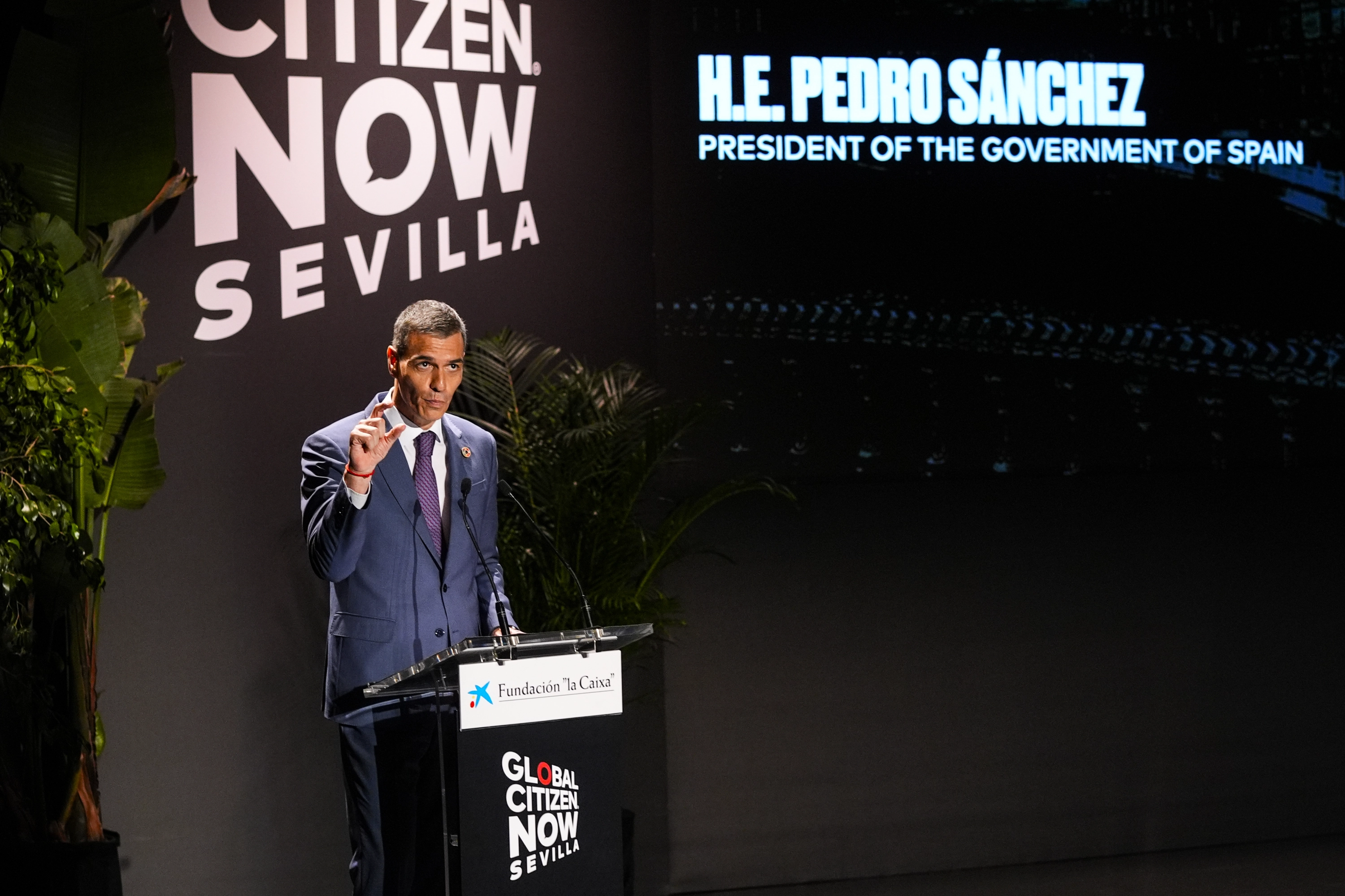 El presidente del Gobierno de España, Pedro Sánchez, durante la inauguración de la cumbre Global Citizen Now.