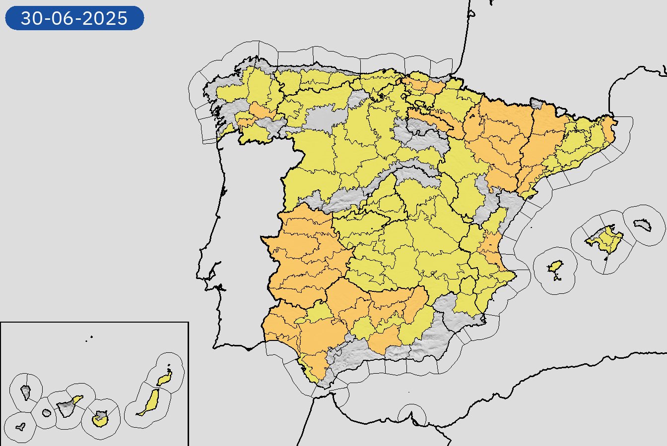 Avisos activos en todas las comunidades autónomas por temperaturas máximas para este lunes, 30 de junio.