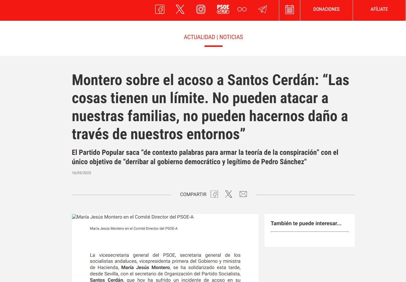 Ejemplo de nota de prensa que ha sido eliminada sobre Cerdán, recuperada de archivo.