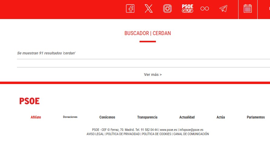 Resultados de búsqueda de "Cerdán" en la web del PSOE.