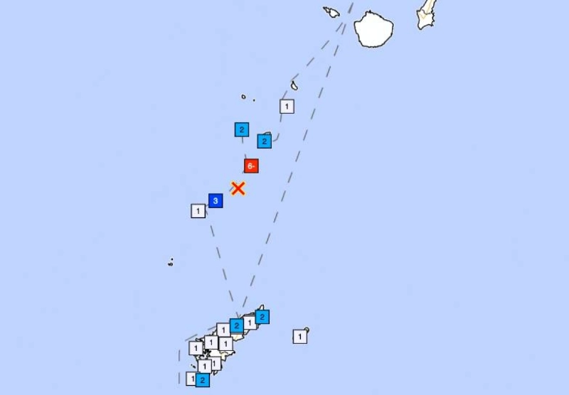 Captura de la Agencia Meteorológica de Japón que muestra la actividad sísmica en las islas Tokara, este el jueves.