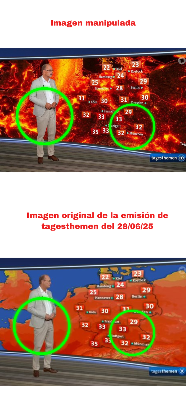 Manipulación de la imagen de la televisión pública alemana al mostrar un mapa de temperaturas.