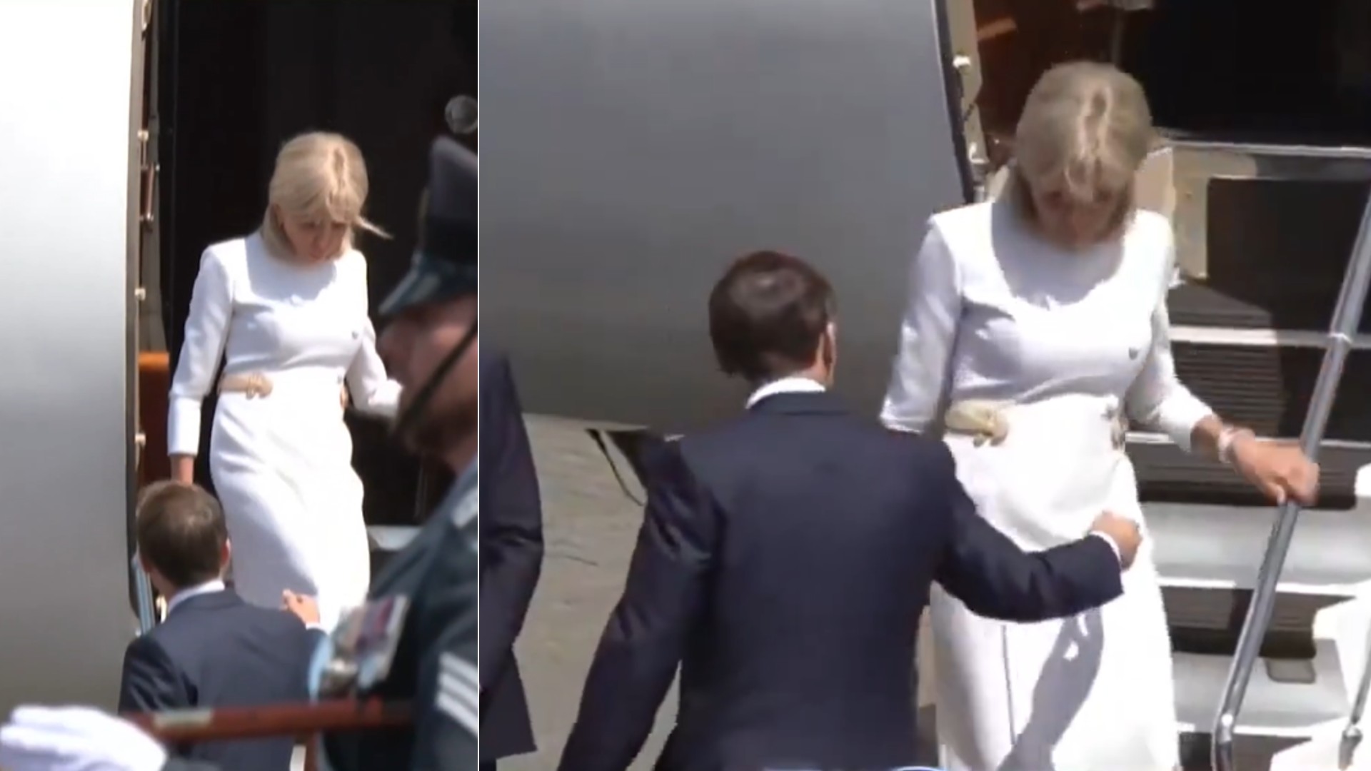 Emmanuel y Brigitte Macron, a su llegada a Reino Unido.