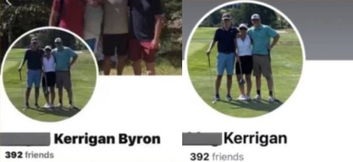 O perfil de Megan Kerrigan, antes e depois da infidelidade.