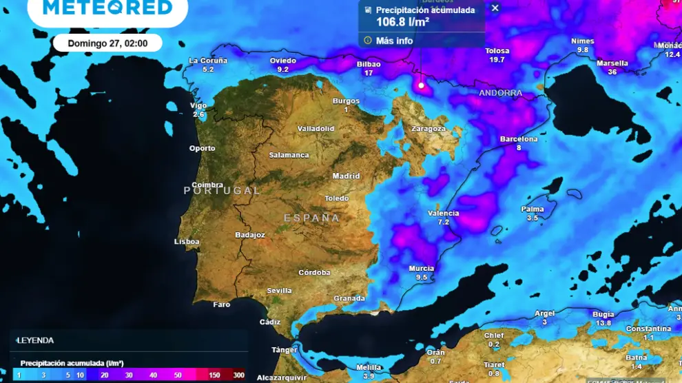 Este jueves será el día en que más precipitaciones se notarán en buena parte de la Península. / Meteored