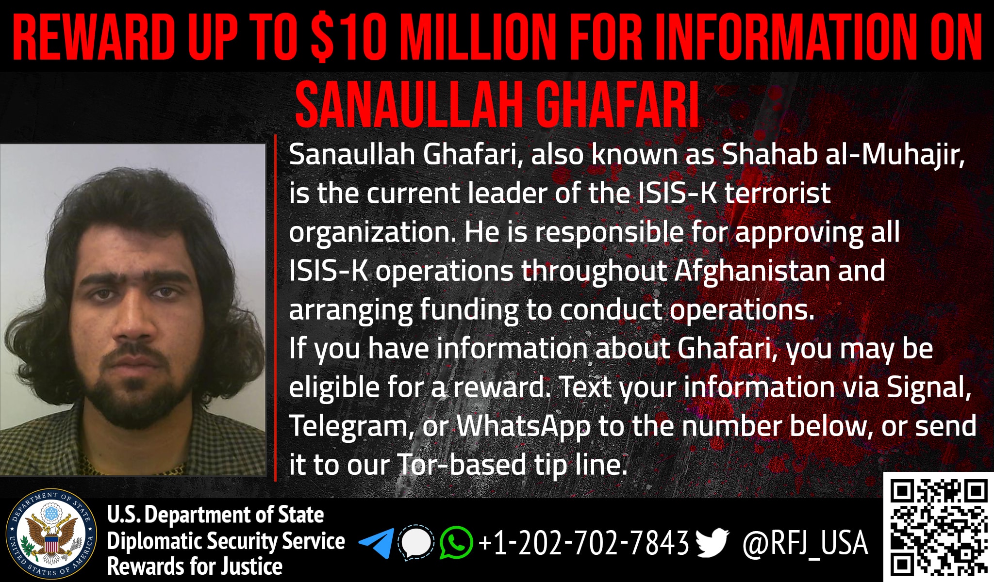 EEUU ofrece 10 millones de dólares por Sanaullah Ghafari.