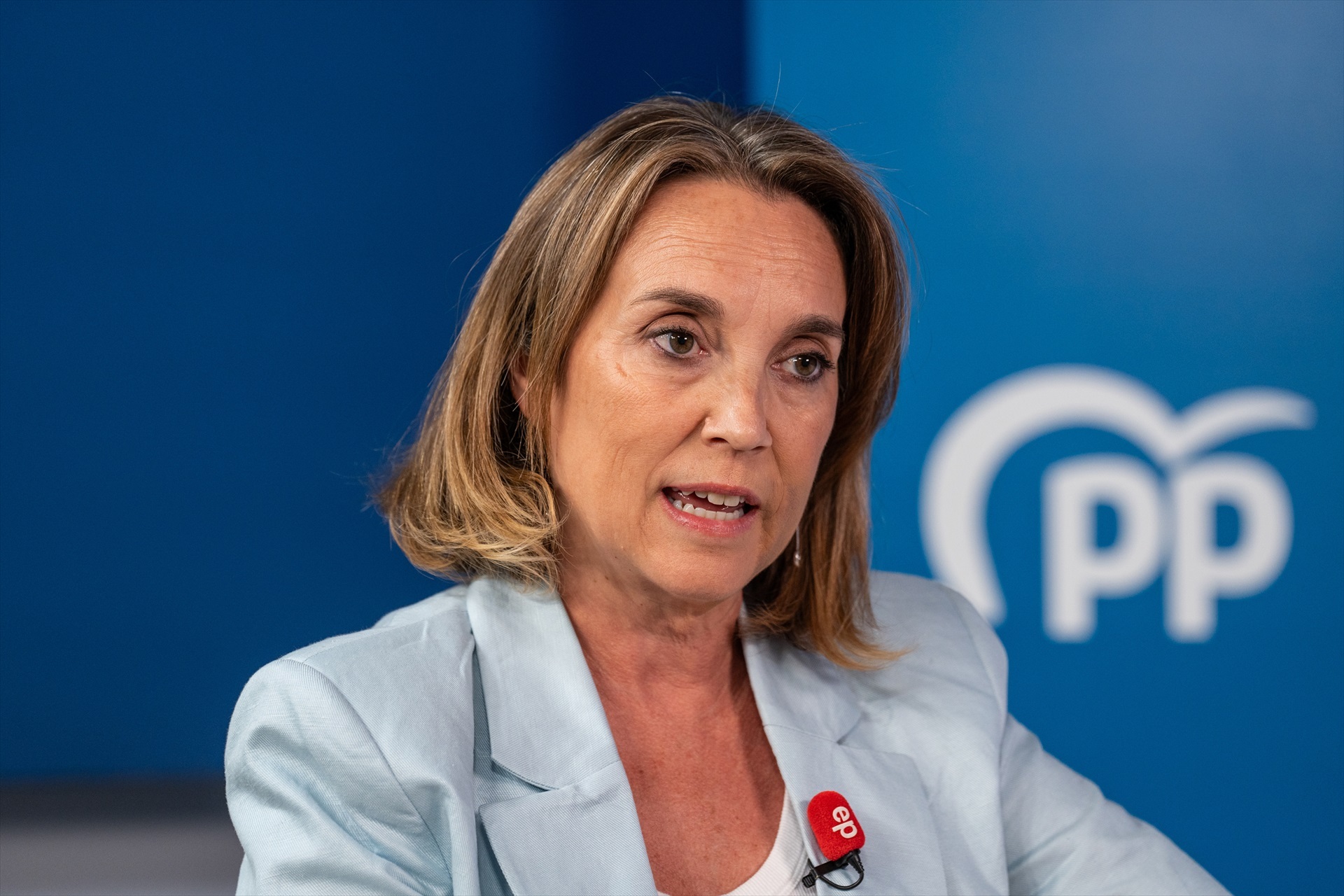 (Foto de ARCHIVO) La vicesecretaria de Regeneración Institucional del PP, Cuca Gamarra, durante una entrevista concedida con Europa Press en la sede nacional del PP de Madrid. MATIAS NICOLAS CHIOFALO-EUROPA PRESS 25/7/2025